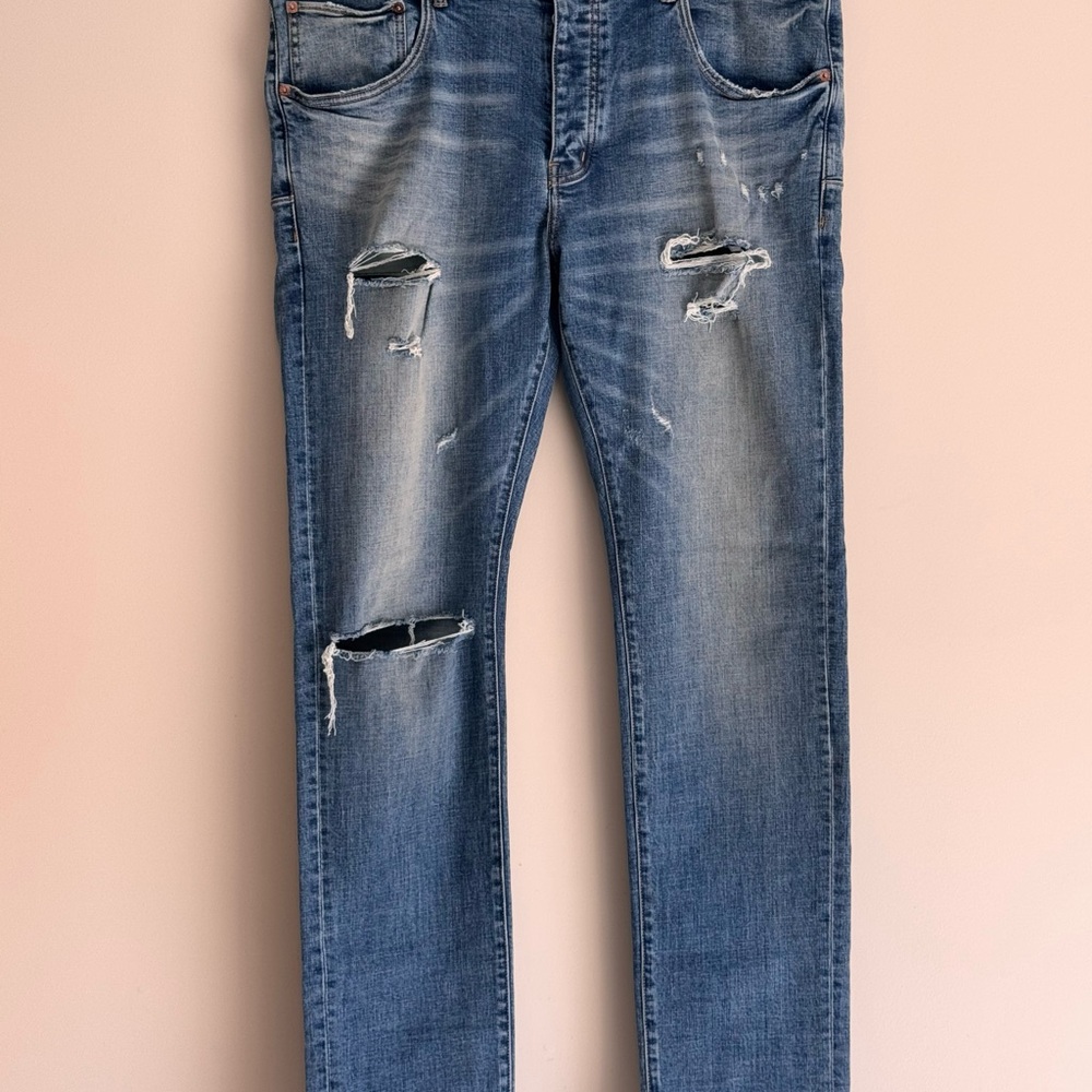Purple-Brand Men's Distressed Blue Jeans